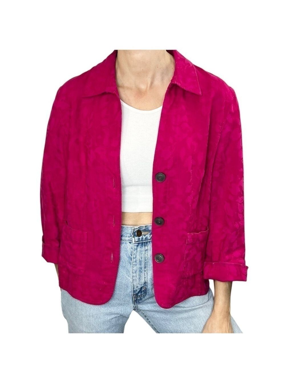 Jones & Co. pink linen blend floral damask tailored jacket 12